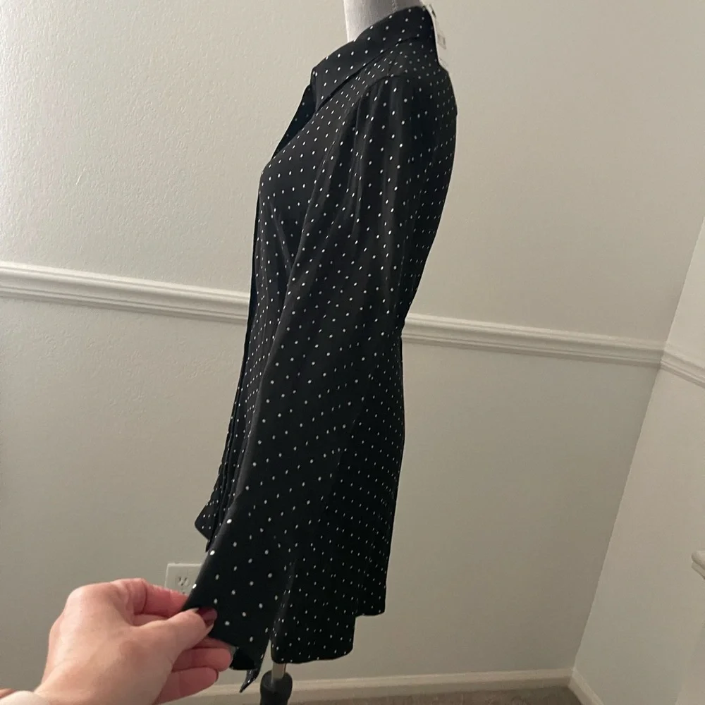 New Free People This Town Black Polka Dot Shirt Dress - Picture 3 of 7